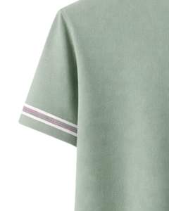 Polo personalizado verde menta para hombre, mezcla de algodón, informal, de manga corta, para verano, con cuello y puños con diseño de rayas en contraste. - Product Image 6