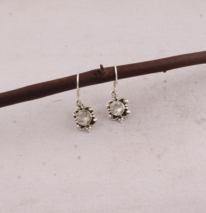Wholesale 925 Sterling Silver Natural Faceted Crystal Water Drop Dangle <b>Earrings</b> Vintage Handcrafted Boho Flower Frame <b>Fine</b> - Product Image 3