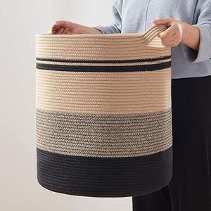 Panier à linge tressé en corde de coton, panier de rangement pour vêtements sales - Product Image 5