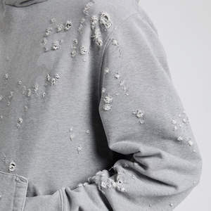 เสื้อฮู้ดดี้ผู้ชายแบบขายส่ง ดีไซน์โดดเด่น ระบายอากาศได้ดี ผ้าฝ้าย สไตล์สตรีทแวร์ เสื้อฮู้ดดี้ผู้ชายแบบดิสเทรส - Product Image 6