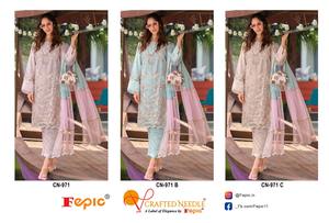 Elegante conjunto de 3 piezas Eid Shalwar Kameez () Top bordado de organza y Dupatta con fondo de viscosa para fiestas - Product Image 5