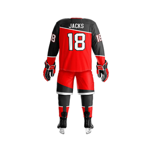 Uniformes de Hockey sobre Hielo con Mangas Raglán, Secado Rápido, Ligeros, Rojos y Negros, Cuello Redondo, Tejido Interlock de Poliéster - Product Image 2