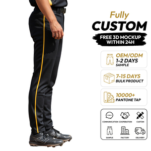 Pantalon de baseball unisexe personnalisé 100 % polyester, imprimé par sublimation, anti-humidité, antibactérien, coupe ajustée, braguette zippée, design rayé - Product Image 1
