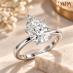 Bague de fiançailles solitaire en diamant de laboratoire en forme de poire, certifiée IGI, or blanc 14 carats, classique, en forme de larme, bijoux fins de mariage - Product Image 1