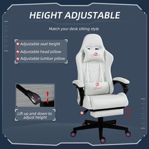 Sedia da Gaming in Pelle PU Bianca con Poggiapiedi Retrattile, Comoda Base Girevole con Ruote, Altezza Regolabile e Base in Metallo - Product Image 4