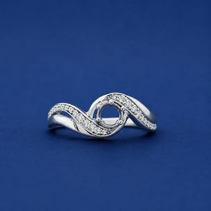 925 Sterling <b>Silver</b> <b>Wave</b> Engagement <b>Ring</b> Setting Round Diamond Accent Mount Semi Mount <b>Ring</b> Jewelry Making Custom Bridal <b>Ring</b> - Product Image 1