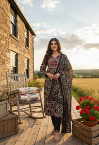 Elegant Women's <b>Black</b> Kurti Set Cotton Silk Full Sleeve Full Stitched for Regular and Festive Occasions - Product Image 2