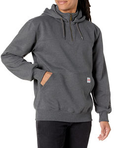 Sweat à capuche demi-zip à col montant personnalisé avec logo pour homme, en molleton léger teint pigmentaire, coupe décontractée, 100 % coton, idéal pour l'automne - Product Image 5