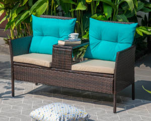 CR00020 Banc de jardin moderne 2 places en fer et rotin tressé avec table intégrée pour chambre à coucher – Direct usine au Vietnam - Product Image 1