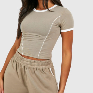 Nouvel arrivage : Ensemble décontracté deux pièces pour femme, coupe ample avec bande latérale, pantalon long en maille unie et haut à manches courtes - Product Image 3
