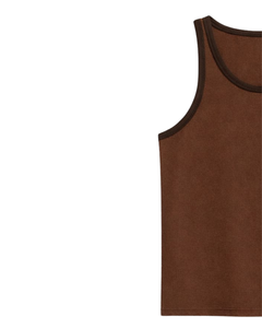 เสื้อกล้ามผู้ชายสีเบจน้ำตาลตัดขอบสีตัดกัน ผ้าฝ้าย ใส่สบายๆ สำหรับฤดูร้อน ออกกำลังกาย ฟิตเนส สีพื้น - Product Image 3