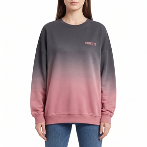 Sweat-shirt dégradé en molleton brossé pour femme, bicolore, teinture dégradée, col rond, manches longues, pull décontracté en coton - Product Image 1