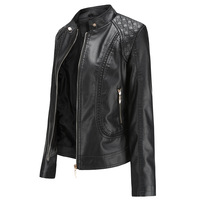 Blouson Bomber en Cuir PU pour Femme, Boutons Décoratifs, Haute Qualité, Couleur Unie, Col Montant, Fermeture Éclair, Imperméable et Coupe-Vent