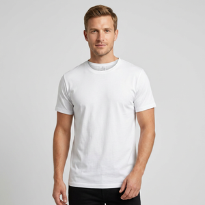 Camiseta de Manga Corta con Cuello Redondo de Algodón Blanco para Hombre, Corte Regular, Tejido de Punto Jersey Informal, Color Sólido, Tela Suave de Verano, Top Informal para Hombre - Product Image 6
