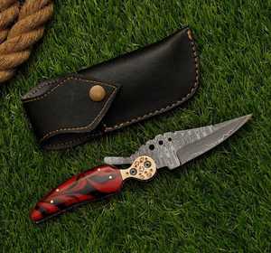 Cuchillo plegable de Damasco forjado a mano, cuchillo plegable para acampar, cuchillo plegable de acero de Damasco hecho a mano con mango de resina - Product Image 2