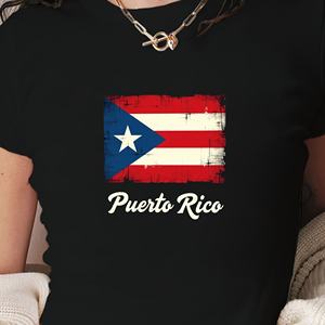 เสื้อยืดแฟชั่นผู้หญิงทรงสลิมฟิต ลายธงชาติเปอร์โตริโก ผ้าถัก ยุค Y2K - Product Image 3