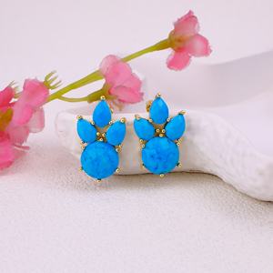 Hecho a mano turquesa caramelo gota Stud pendientes Dec Birthstone piedra preciosa garra ajuste moda chapado en oro joyería de moda al por mayor - Product Image 3