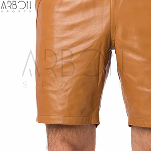 Shorts en cuir pour hommes, style urbain, marron beige, design et tailles personnalisés, fournisseur en gros, qualité supérieure, style le plus récent - Product Image 6