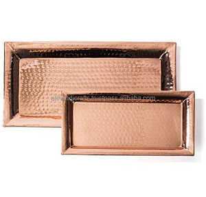 Ensemble de plateaux modulaires en cuivre martelé, écologiques, durables, avec motif géométrique en mosaïque, pour centre de table, présentation d'apéritifs, luxe - Product Image 2