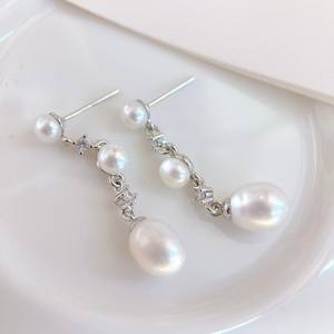 Fashionable Pure <b>Silver</b> <b>Dangle</b> <b>Earrings</b> Natural Freshwater Rice Pearls Popular DIY Jewelry Accessories - Product Image 1