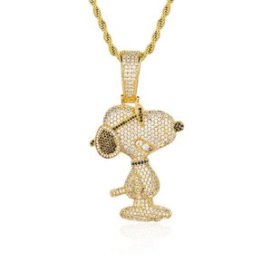 Collier pendentif Snoopy plaqué or, serti de diamants de laboratoire, style hip-hop - Product Image 1