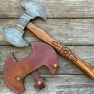 Damascus Steel Double Head <b>Axe</b> Heritage Style Outdoor Tool With Handmade Pattern Steel Head Damascus Steel Double Head <b>Axe</b> - Product Image 2