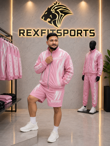 REXFIT SPORTS 2026 Custom <b>Men</b>’s Pink Sportswear Set Full <b>Zip</b> Jacket & <b>Shorts</b> Lightweight Gym Training Running Casual Outfit - Product Image 4