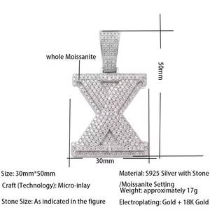 925 Sterling <b>Silver</b> Moissanite Letter X Pendant Ice Cube <b>Charm</b> Jewelry Gift for Women - Product Image 2