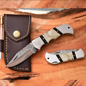 Navaja Plegable de Acero de Damasco con Patrón de Ondas de Cobre Hecha a Mano, Hoja Grabada, Mango de Madera, EDC, Caza, Camping, Supervivencia - Product Image 5