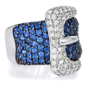 Anillo de Cóctel de Oro de 18K con Zafiro para Mujer, Corte Brillante Redondo, Diseño Geométrico, Uso Diario - Product Image 3