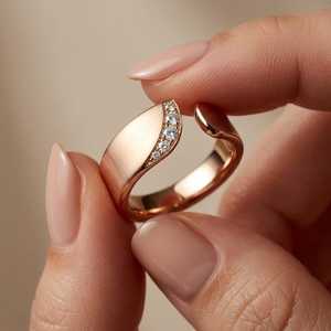 Magnifique bague ouverte en or rose 14 carats avec diamant taille ronde, cadeau romantique pour anniversaire de mariage, fiançailles, ajustable - Product Image 1