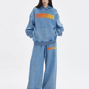Conjunto Deportivo Casual con Capucha para Mujer, de Alta Calidad, con Logotipo Personalizado, 100% Algodón, Lavado Ácido, Talla Grande, Venta al Por Mayor - Product Image 3