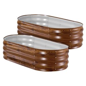 Set di 2 Fioriere Rialzate Ovali in Metallo Zincato 4 X 2 X 1 Piedi, Kit per Giardino Esterno Senza Fondo, Vasi e Fioriere - Product Image 1