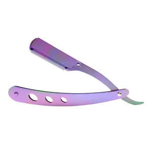 Navaja de afeitar de una sola hoja con mango metálico de acero inoxidable, herramienta de afeitado facial para uso profesional, no desechable, para hombres, en colores negro, plateado y dorado. - Product Image 1