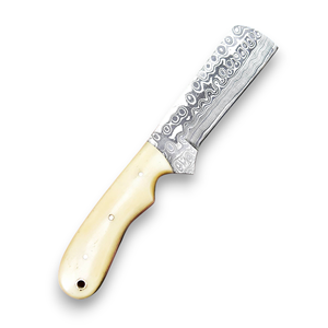 Cuchillo de caza UA Supplies de acero de Damasco con espiga recta, mango de hueso de camello y patrón de gota de lluvia, estilo vaquero occidental para camping - Product Image 2