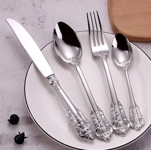 Restaurant Hotel Vintage Embossed Stainless Steel Cutlery Set Elegant Relief Pattern Dinner <b>Knife</b> <b>Fork</b> Spoon Tableware - Product Image 4