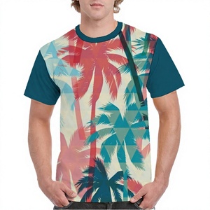 Men's Short Sleeve Tropical Palm <b>Tree</b> Print T-Shirt Regular Fit Casual O-Neck 100% Polyester Knitted Breathable Design - Product Image 1