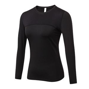 Chemise de compression à manches longues personnalisée pour femmes chemise de yoga de compression sans couture coupe ajustée chemise de sport de gymnastique noire - Product Image 1