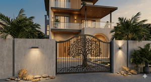 Wrought Iron Garden Gate Cat Rose Design Rustic Exterior Metal Entry Door Manual <b>Swing</b> Style Finished Surface Anti-theft - Product Image 6