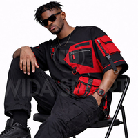 T-shirt Homme de Haute Qualité, Style Tech Wear, Poches Cargo Tactiques, Manches Courtes, Coupe Oversize, Streetwear Urbain, 100% Coton Respirant