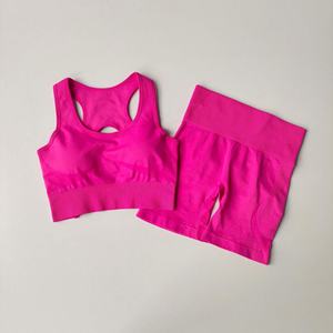 Conjunto Deportivo de Yoga para Mujer, Sólido, Sin Costuras, con Tirantes Cruzados, Pantalones Cortos de Cintura Alta, Transpirable, de Dos Piezas - Product Image 3