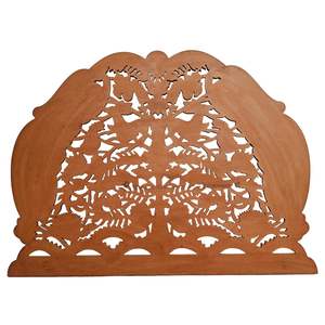 Cabecero de Cama Queen de Madera Tallada Artesanal con Diseño de Pavo Real, en Madera de Ingeniería Marrón Quemado, Panel Decorativo para el Hogar - Product Image 5