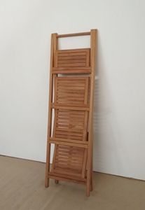 Freestanding Foldable 4-Shelf Ladder Shelf Modern Solid Teak Wood Backless Bookshelf - Product Image 2