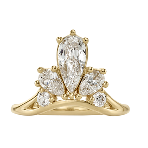 14K Real <b>Gold</b> Pear Cut Lab Grown Diamond Royal Crown Engagement <b>Ring</b> with Curved Wedding Band Chunky <b>Gold</b> Band Bridal <b>Ring</b> <b>Set</b> - Product Image 6