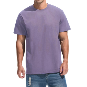 T-shirt décontracté pour homme, violet, à manches courtes, col rond, coupe classique, couleur unie, 100 % coton jersey tricoté, teint uni - Product Image 1