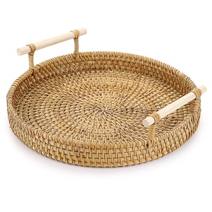 Cheapest price rattan wooden <b>breakfast</b> <b>tray</b> sustainable wood dinnerware <b>trays</b> for catering food - Product Image 3