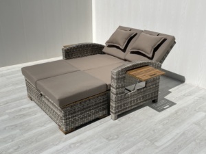 Chaise longue en rotin de haute qualité, moderne, confortable et premium avec dossier réglable et coussin pour hôtel, jardin, cour et terrasse - Product Image 3