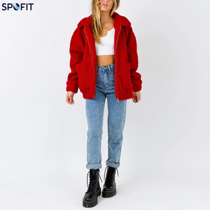 SPOFIT Women's Hooded Fleece Jacket Full Sleeve Zipper Closure <b>Thick</b> <b>Winter</b> <b>Coat</b> Solid Color Drop-Shoulder Design - Product Image 5
