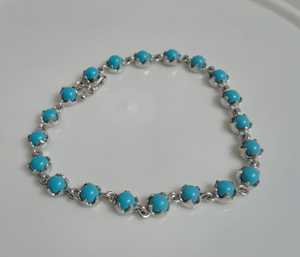 Pulsera de Eslabones Redondos de Turquesa Natural de 4 mm, Pulsera de Cadena de Plata de Ley con Piedras Preciosas Azules, Joyería Elegante para Mujer, Regalo para Ella - Product Image 3