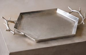 Plateau de service hexagonal en aluminium moulé, directement de l'usine, avec poignées en forme de bois de cerf, pour la présentation des aliments dans les restaurants. - Product Image 5